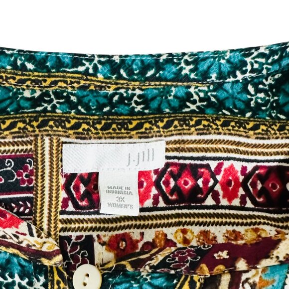 J. Jill Women's Plus Size 3X Patchwork Print Rayon Long Sleeve Blouse - Picture 4 of 7